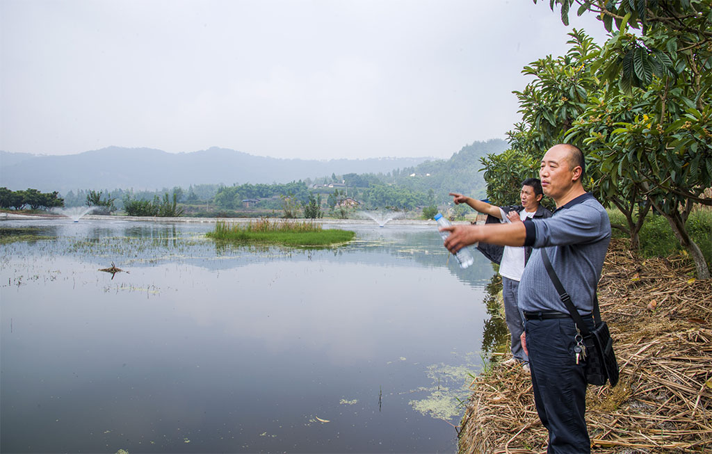 DSC_8203县劳模拔尖人物罗晓君和村干部在他的养魚池.jpg